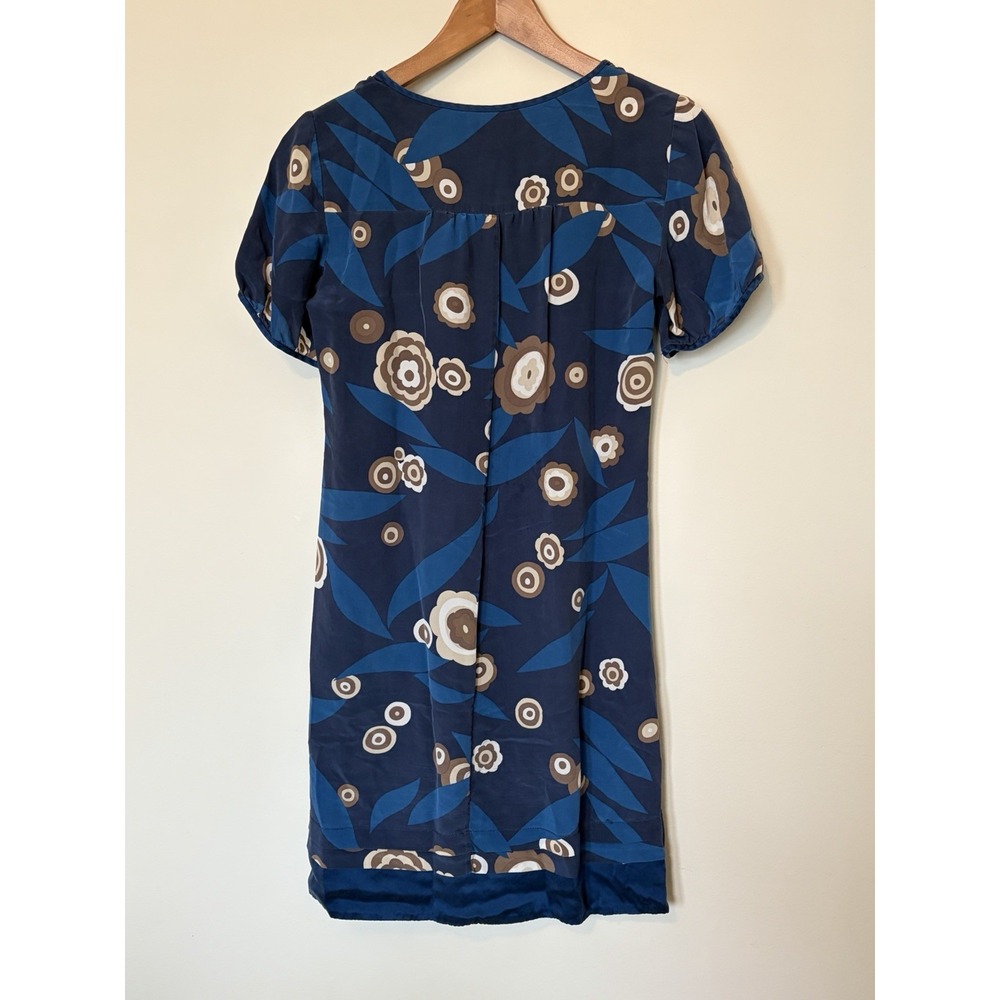 Banana Republic Blue Floral 100% Silk V-Neck Flutter Sleeve Sheath Dress XS